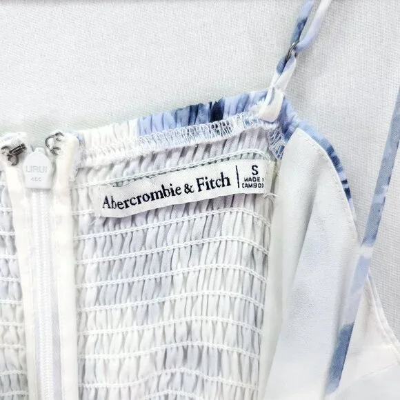 Abercrombie & Fitch Dress Size Small Blue Floral Corset Seamed Midi Slit - Picture 12 of 14